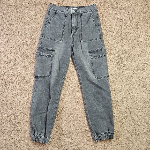 SO Jeans Womens XS Black High Rise Cargo Joggers Denim Stretch Pockets EUC - Picture 1 of 12